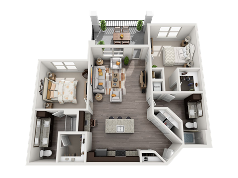 Floor plan for 2 beds, 2 baths, 1167 sqft